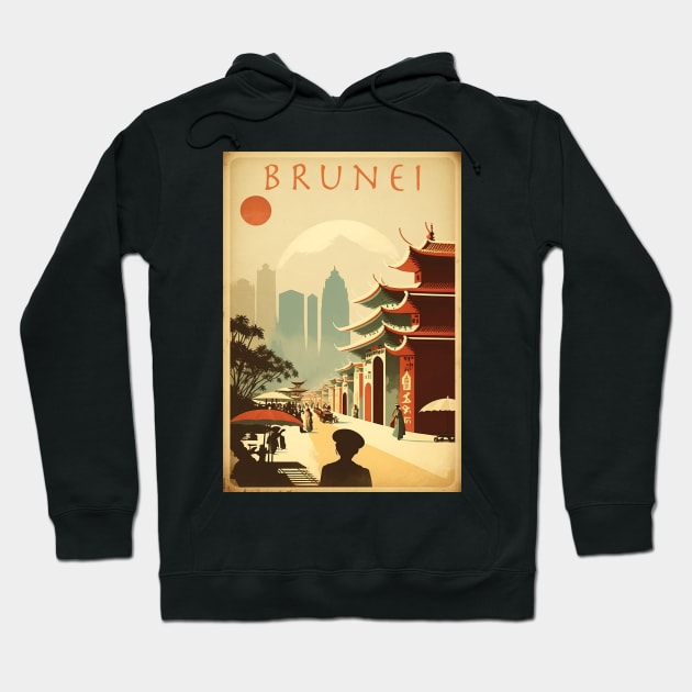 Brunei Streetscape Vintage Travel Art Poster Hoodie by OldTravelArt